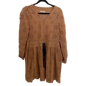 LOA by Lidia Aguilera Eyelet Mini Dress Button Front Long Sleeve Women's Size 1